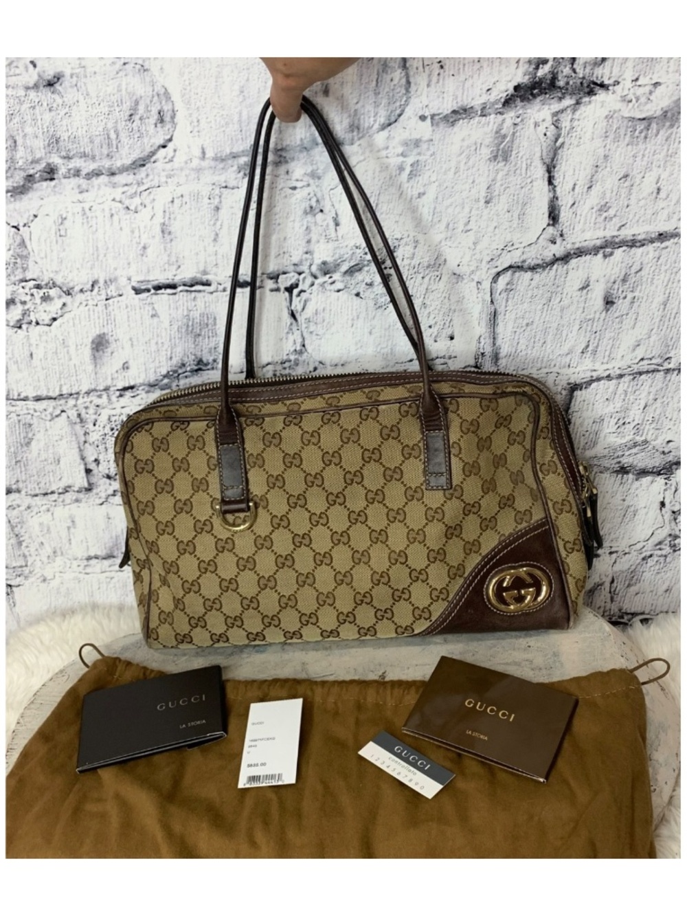 Gucci Britt Boston GG Monogram Canvas Leather Shoulder Bag 169971